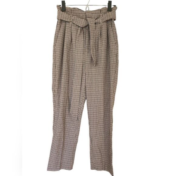 H&M Pants - H&M Women's brown/cream plaid pants, Size 6, high waisted, cropped, belt, NWT